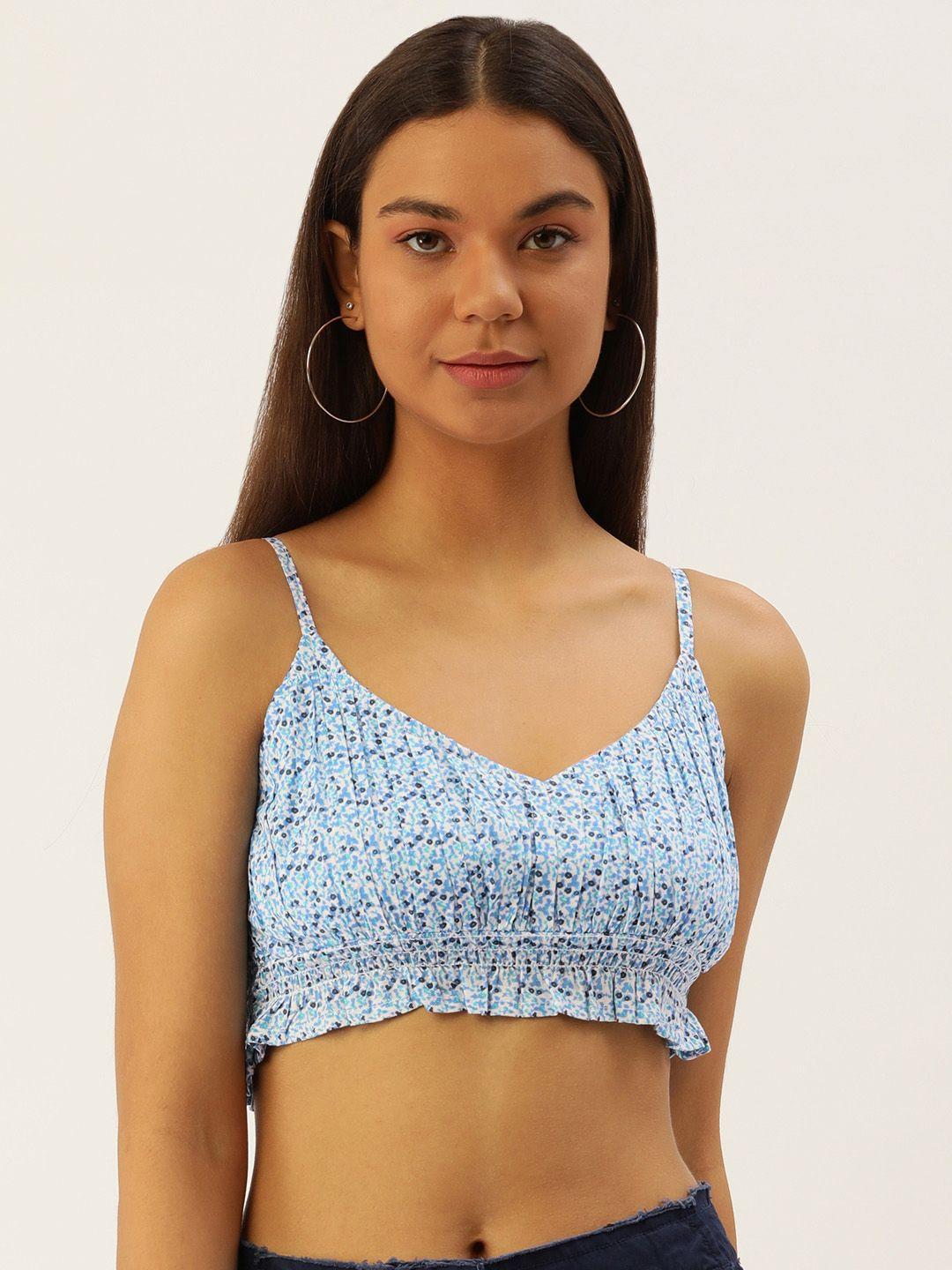 forever 21 floral printed pure cotton smocked crop top