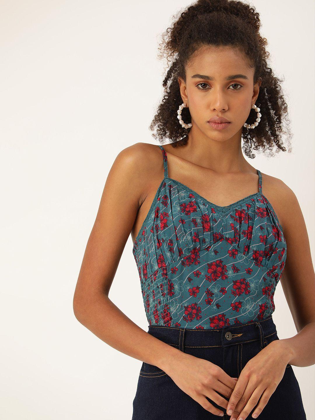 forever 21 floral printed smocked crop top