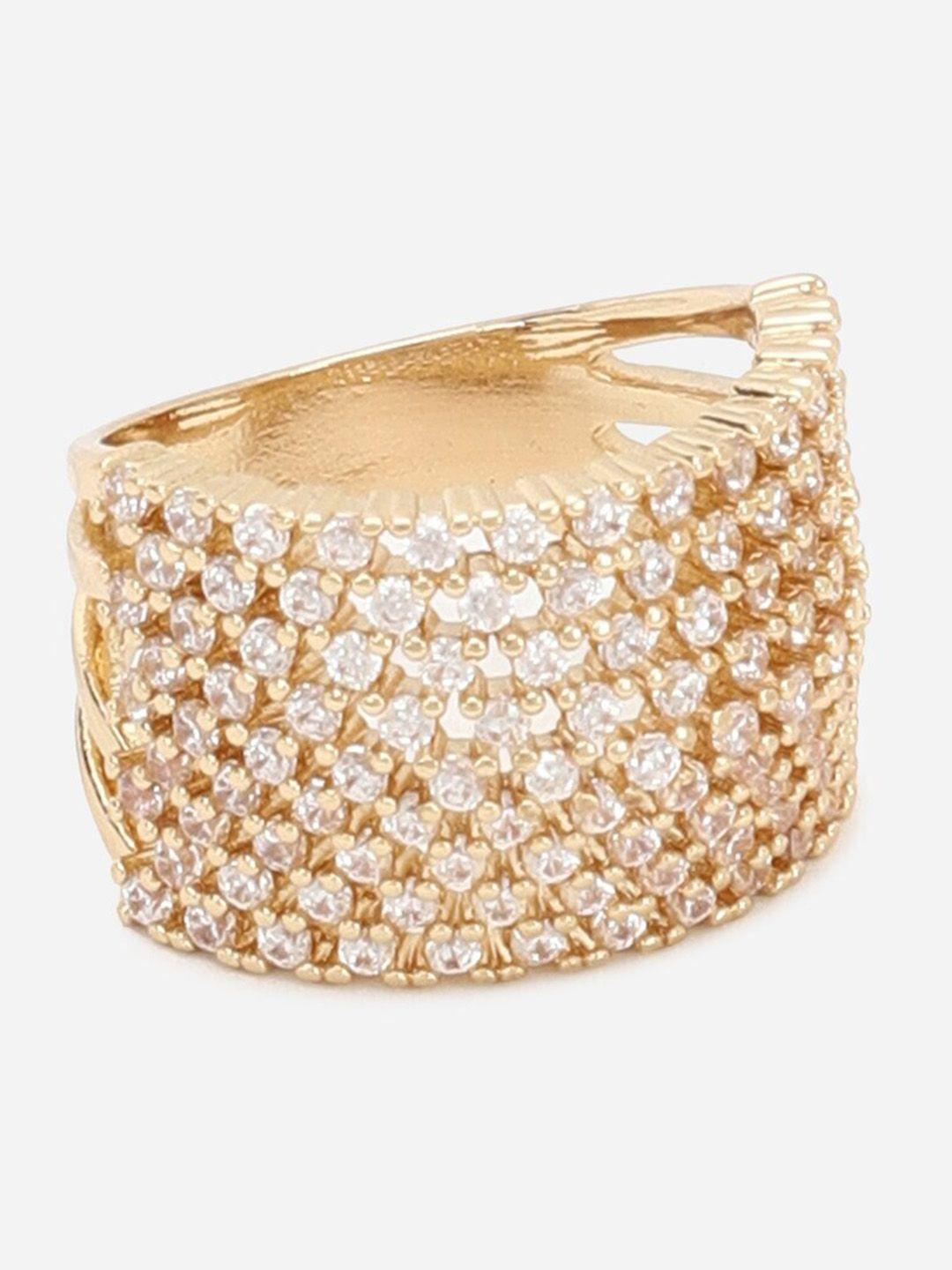 forever 21 gold-plated stone-studded finger ring