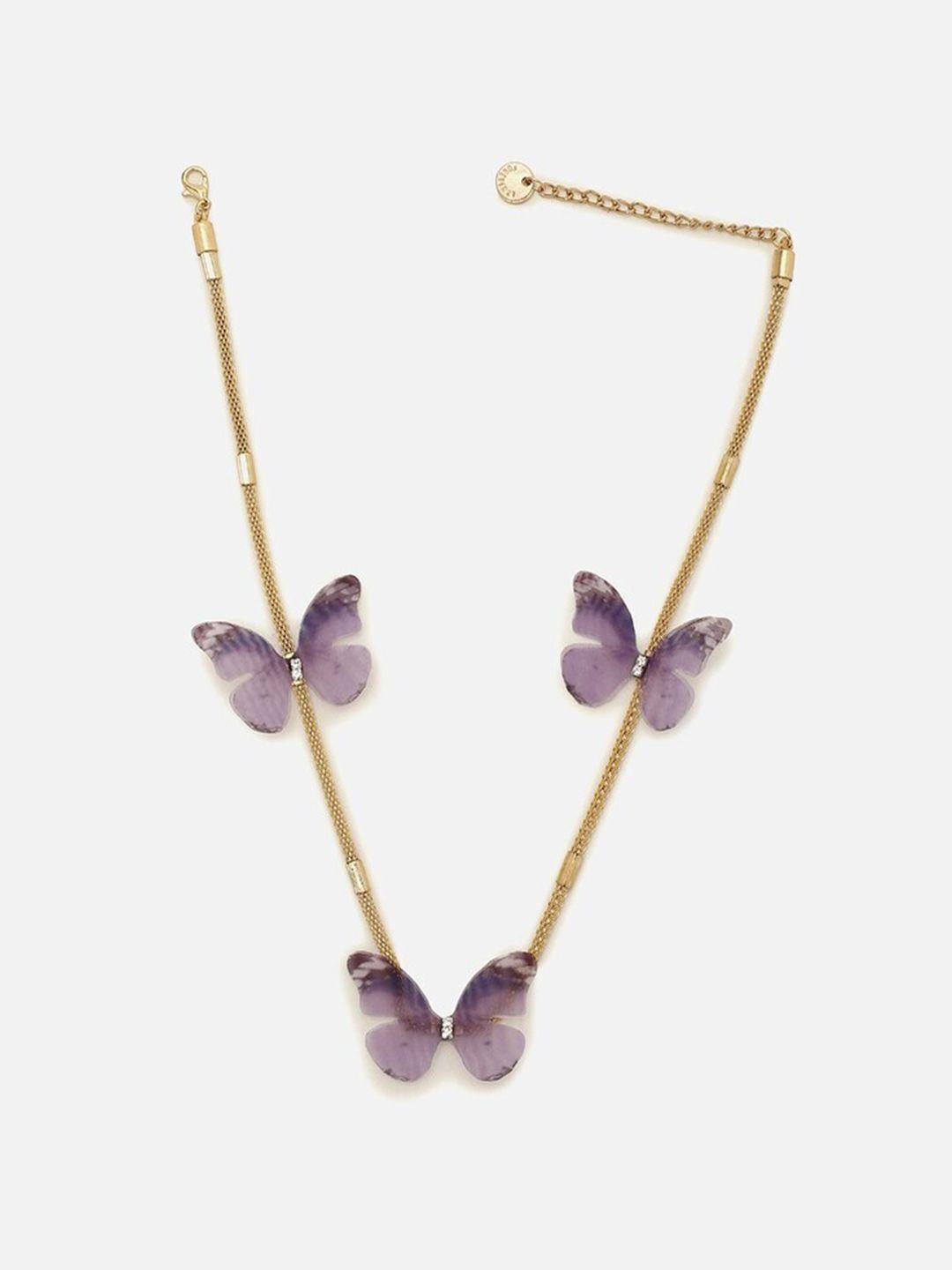 forever 21 gold-toned & purple silver gold-plated necklace