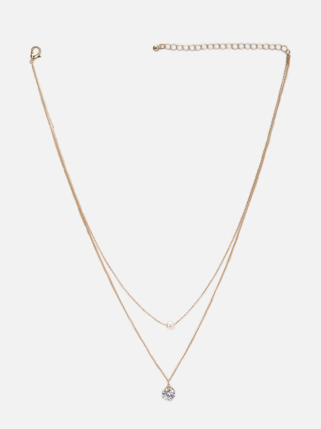 forever 21 gold-toned & white minimal layered necklace