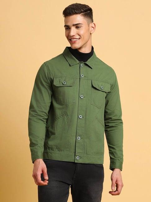 forever 21 green cotton regular fit denim jacket