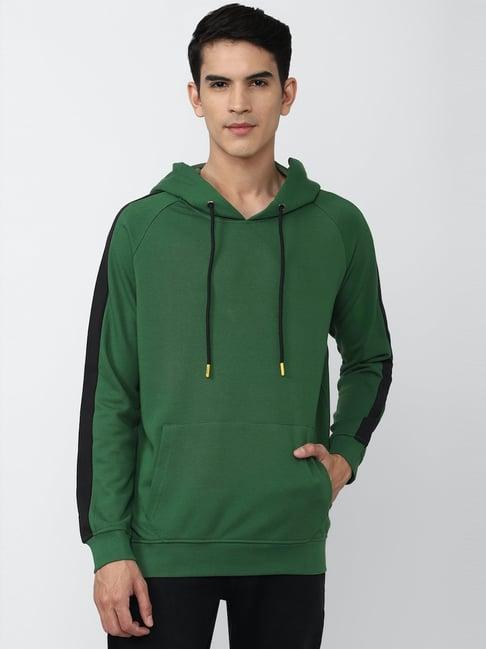 forever 21 green cotton regular fit striped hooded sweatshirt