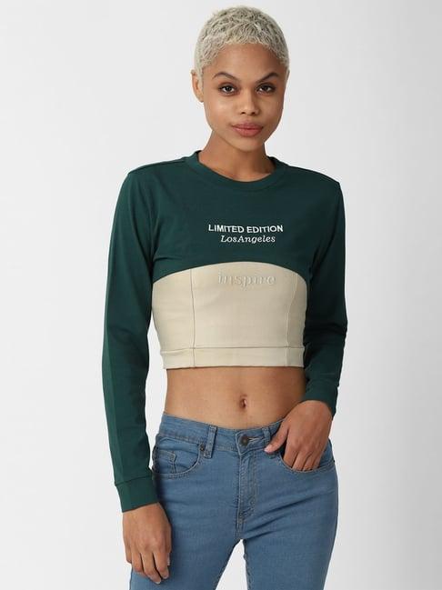 forever 21 green graphic print crop top