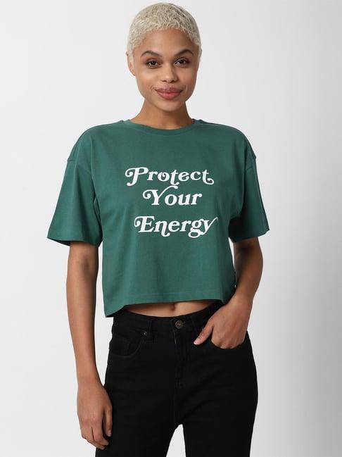 forever 21 green graphic print crop top