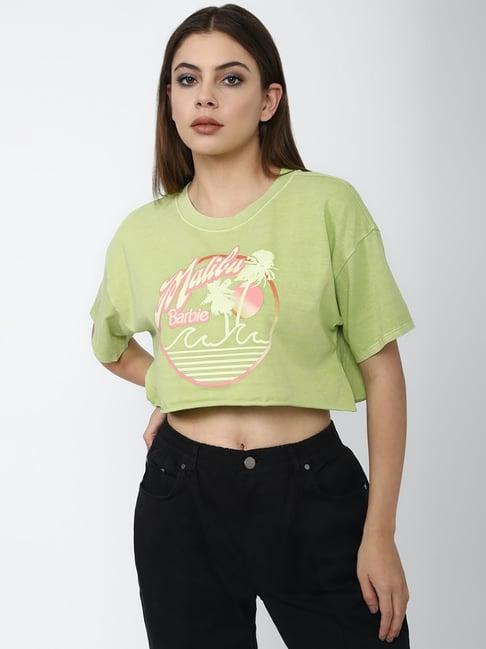 forever 21 green graphic print crop top