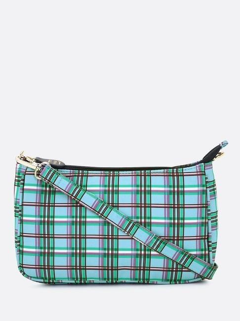 forever 21 green polyester checks sling handbag