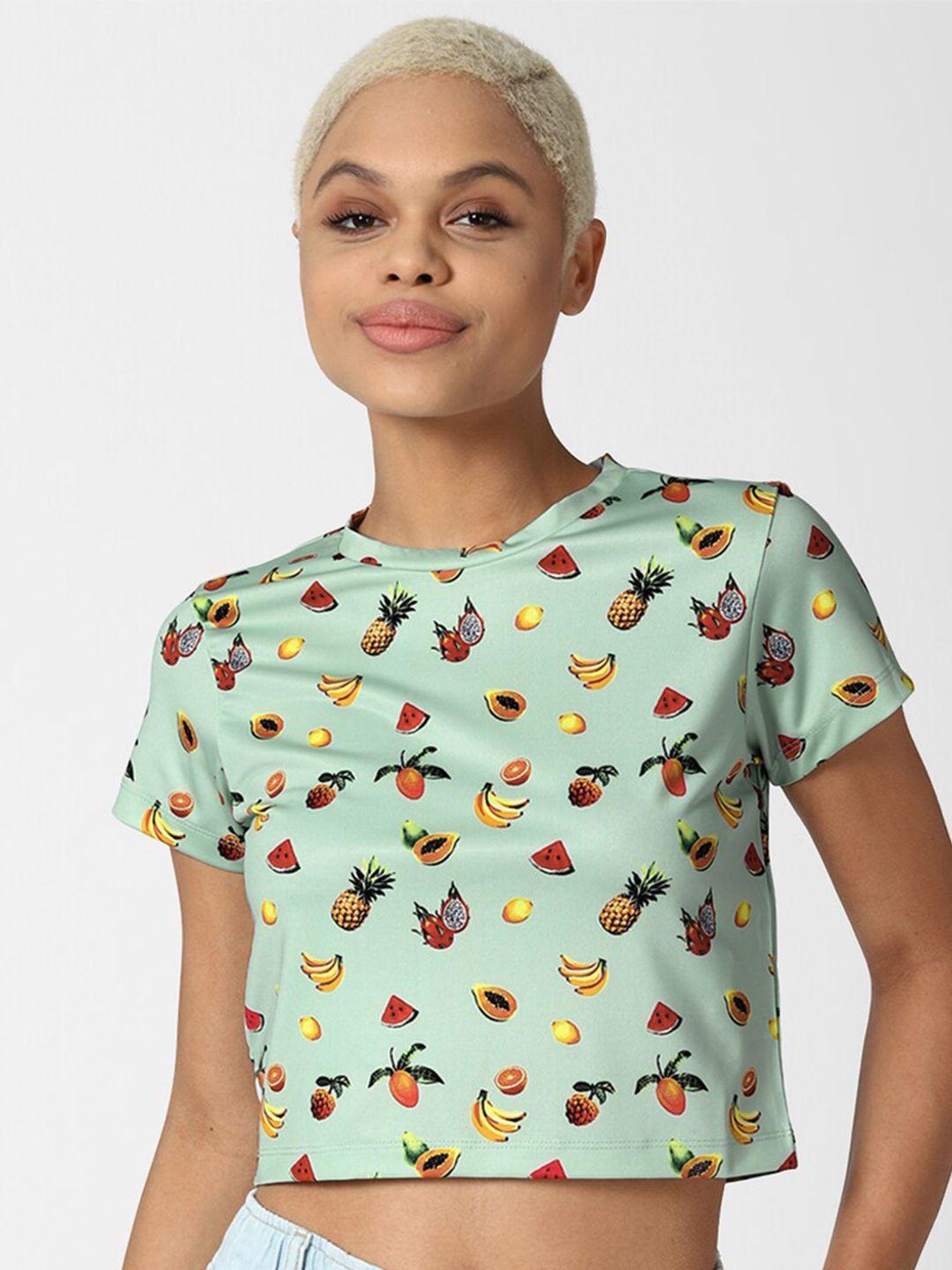 forever 21 green printed regular crop top