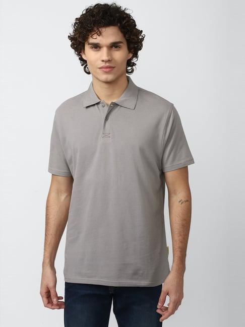 forever 21 grey cotton regular fit polo t-shirt