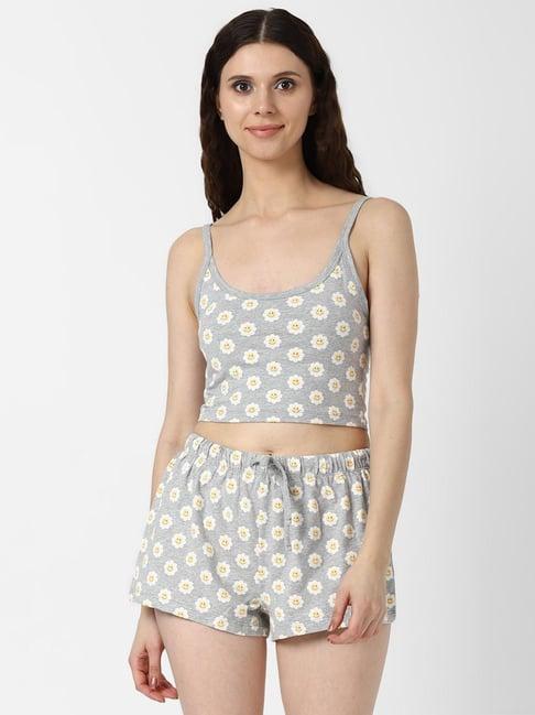 forever 21 grey floral print shorts set