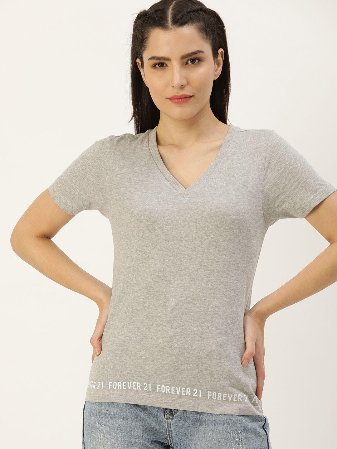 forever 21 grey melange brand logo placement print top