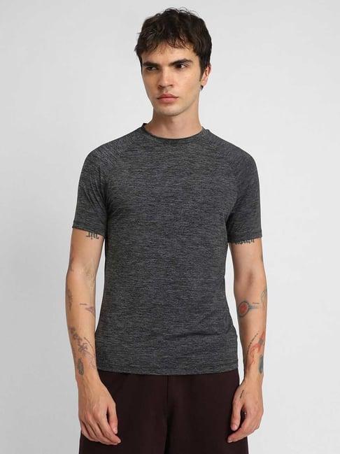 forever 21 grey melange regular fit textured crew t-shirt