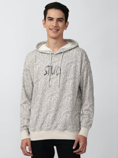 forever 21 grey regular fit printed hooded sweatshirt