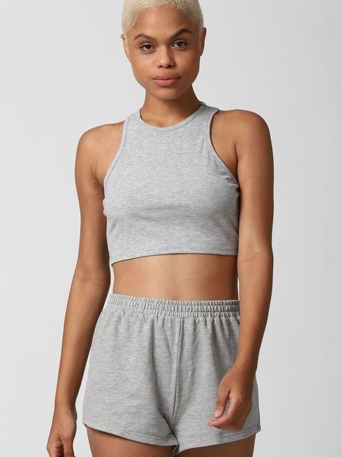 forever 21 grey textured crop top with shorts set