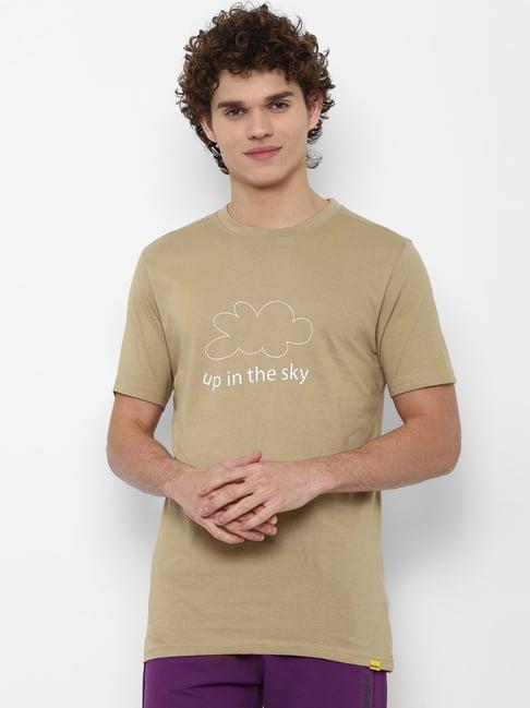 forever 21 khaki cotton regular fit printed t-shirts