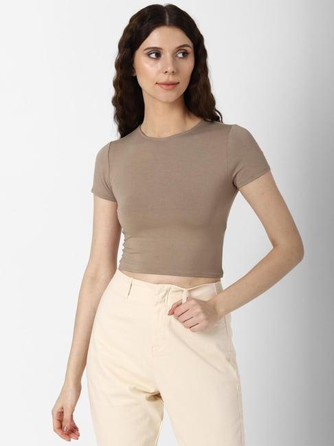 forever 21 khaki regular fit crop top