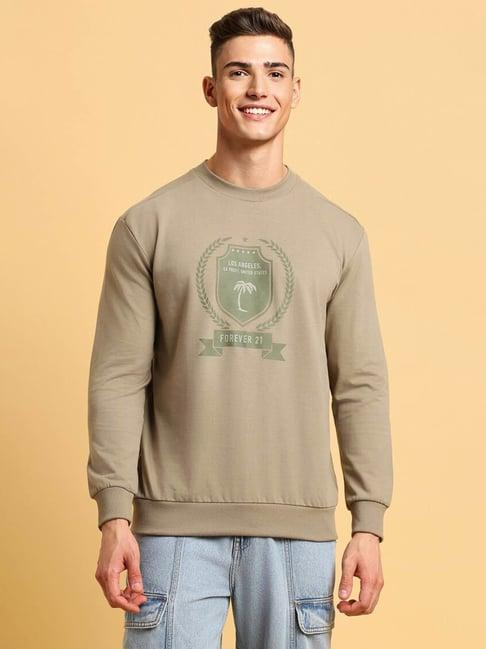 forever 21 khaki regular fit printed sweatshirt