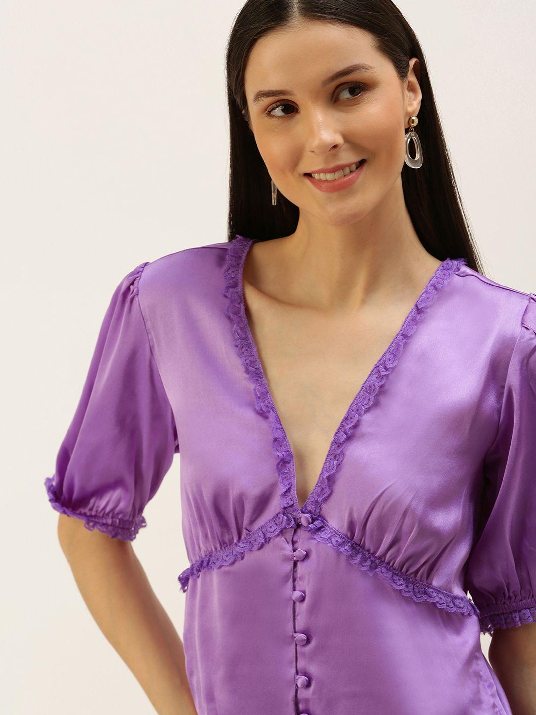 forever 21 lavender solid cinched waist top with lace trims