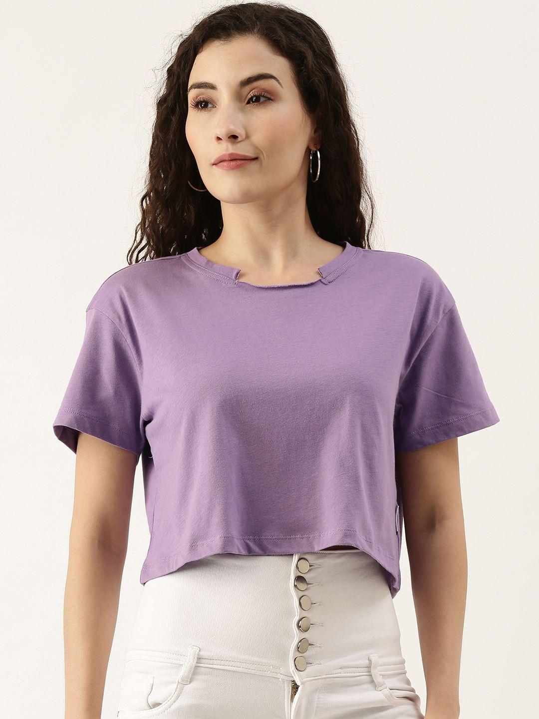 forever 21 lavender solid drop-shoulder sleeves pure cotton crop top