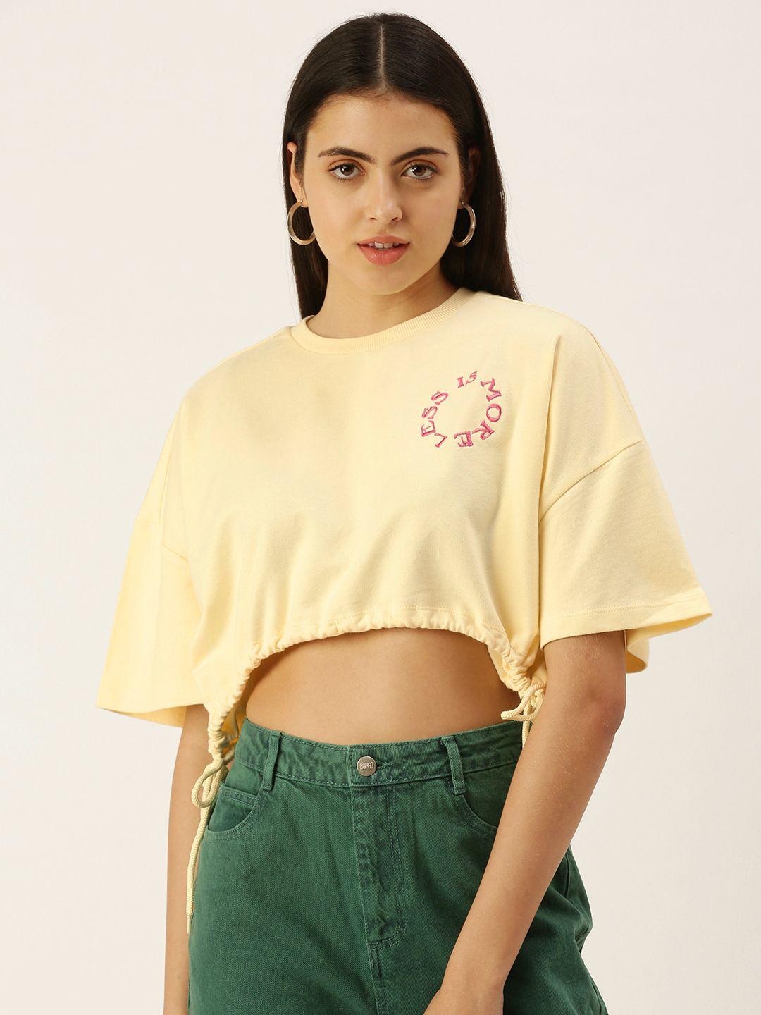 forever 21 lemon yellow typographical print blouson crop top