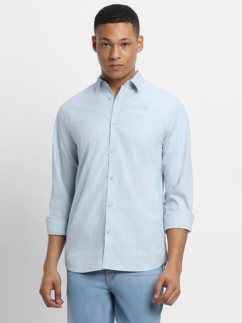 forever 21 light blue cotton regular fit shirt