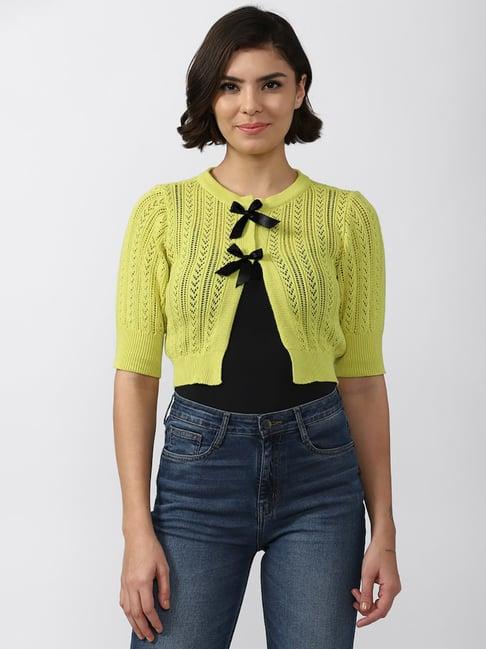 forever 21 light green cotton self design sweater