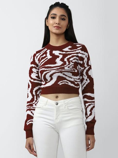 forever 21 maroon & white round neck sweater