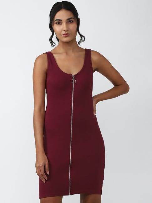 forever 21 maroon cotton regular fit bodycon dress