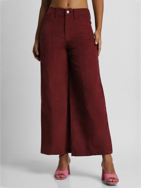 forever 21 maroon cotton regular fit mid rise pants