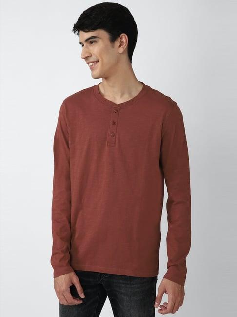 forever 21 maroon cotton regular fit t-shirt