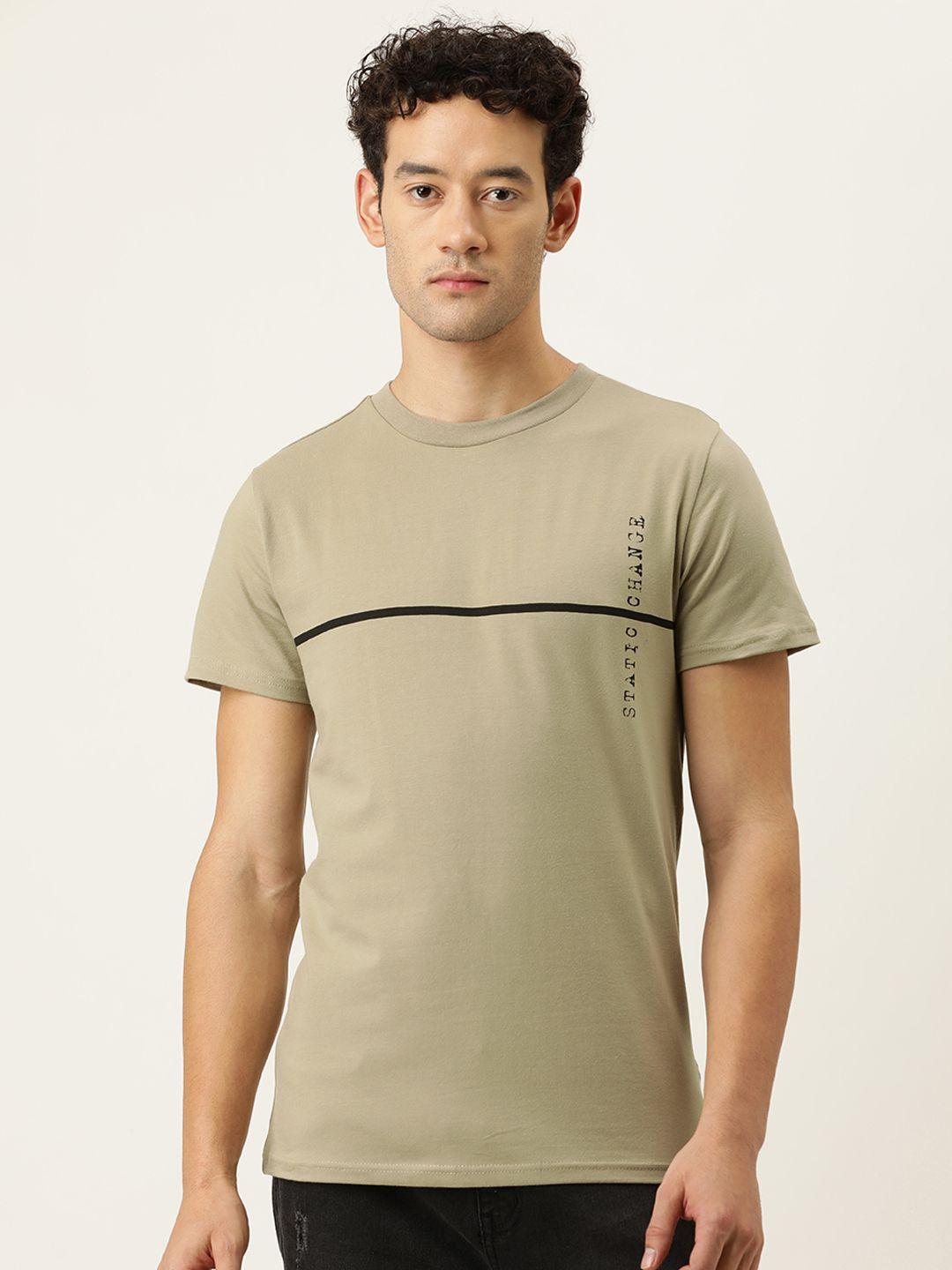 forever 21 men beige & black striped t-shirt