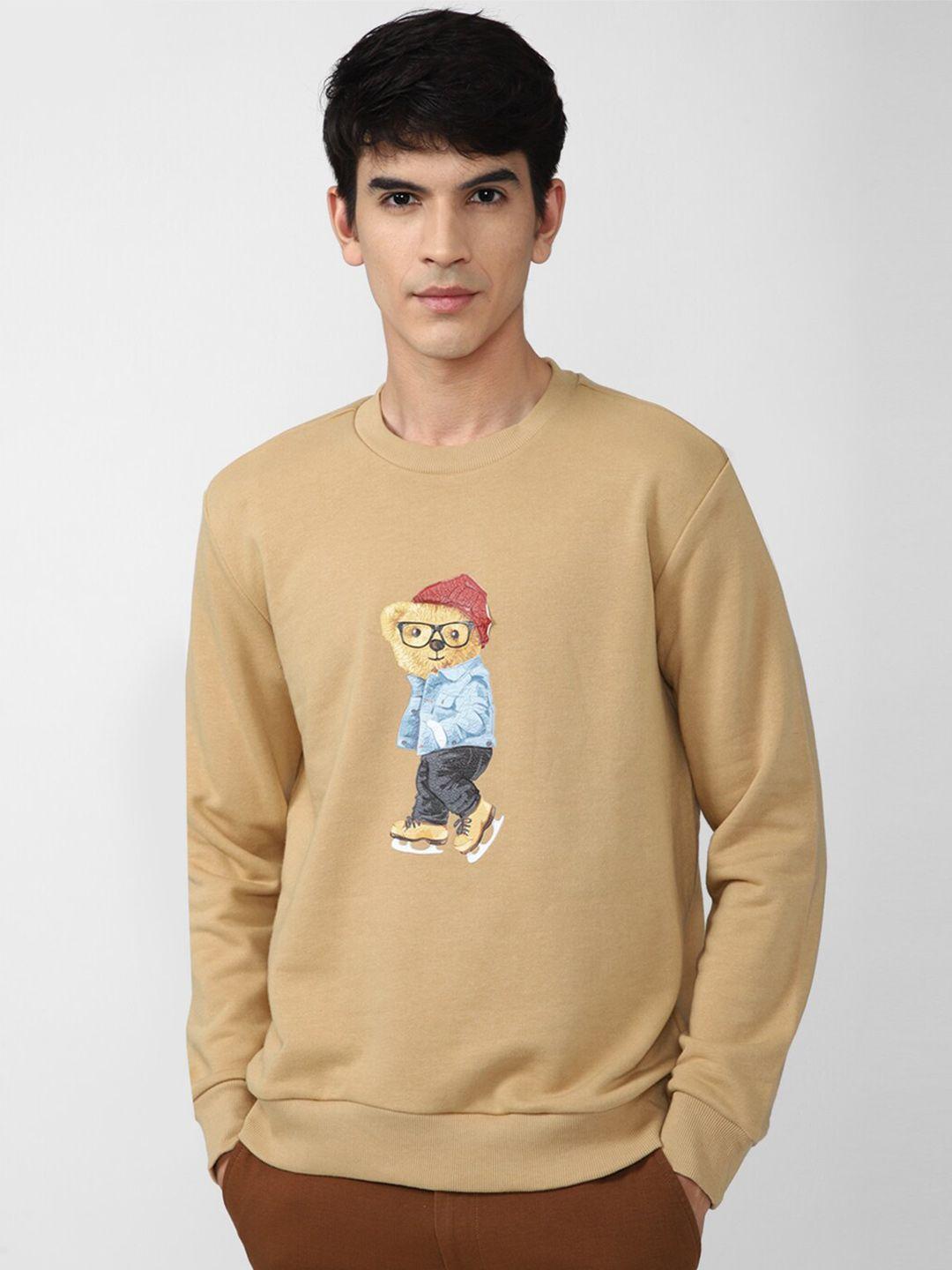 forever 21 men beige printed sweatshirt