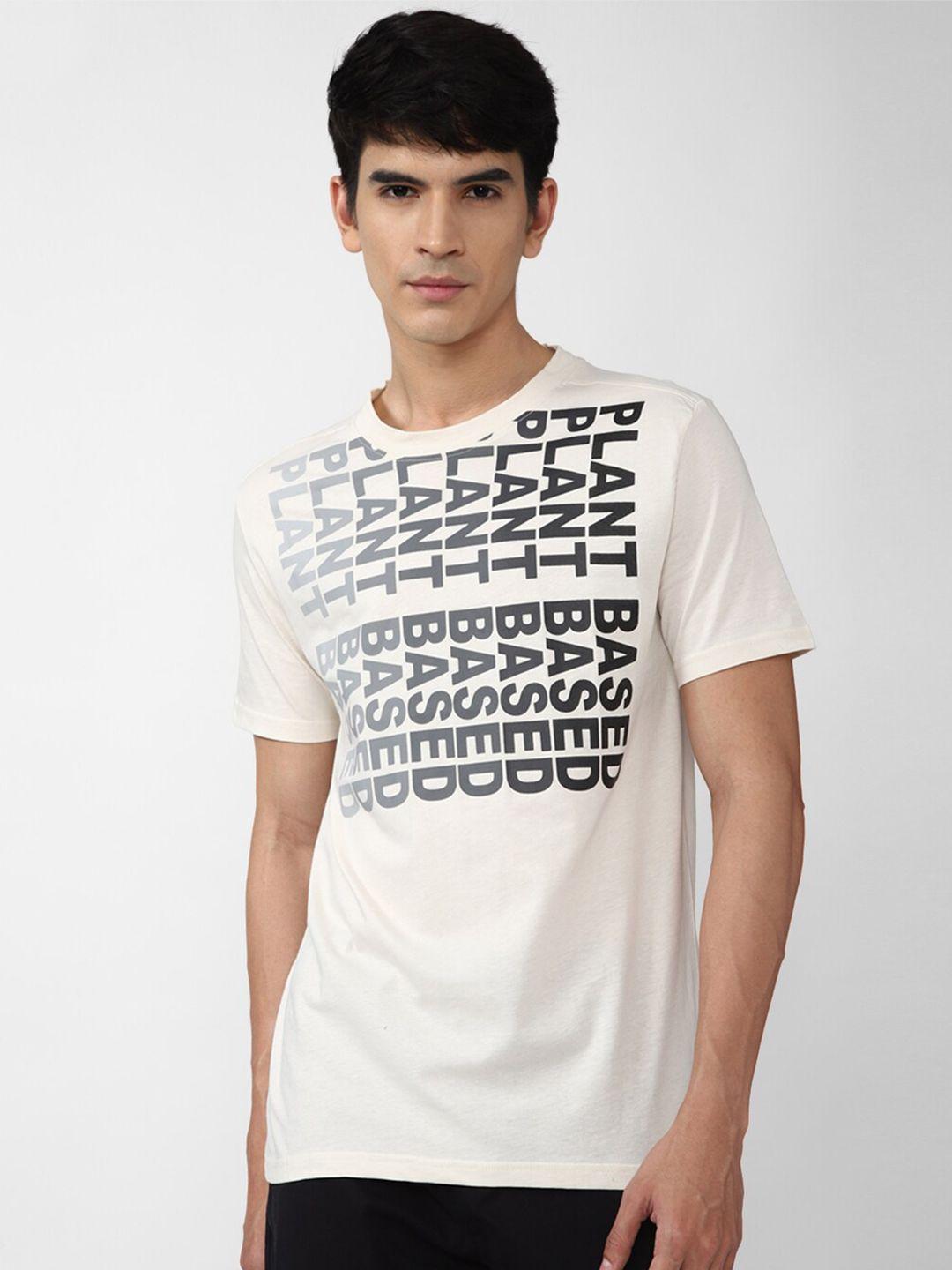 forever 21 men beige typography printed cotton t-shirt