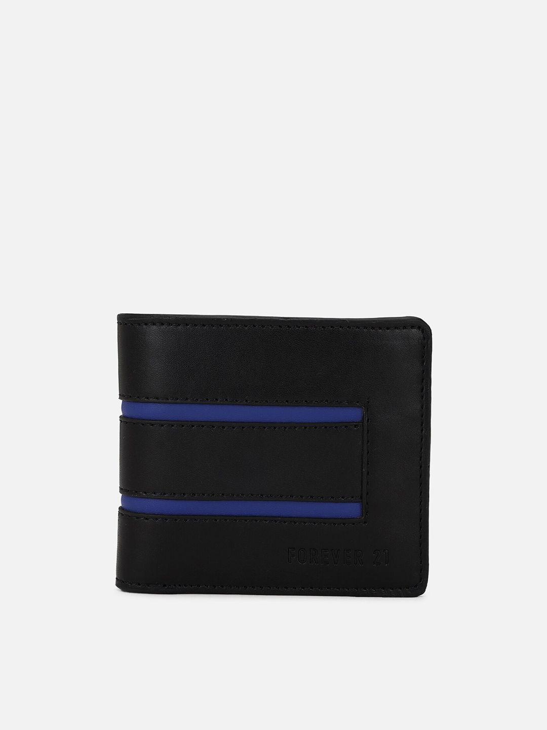 forever 21 men black & blue striped pu two fold wallet