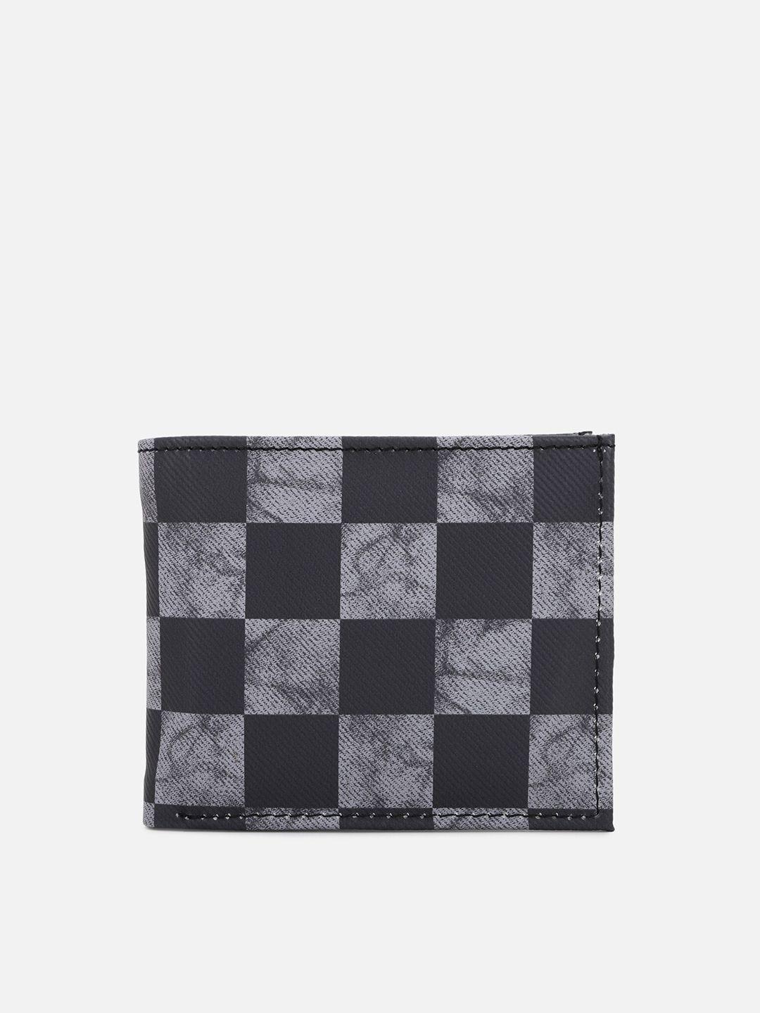 forever 21 men black & grey checked pu two fold wallet