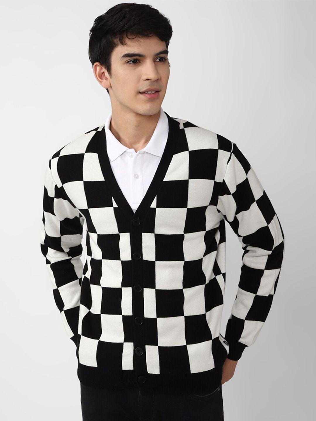 forever 21 men black & white checked cardigan sweater