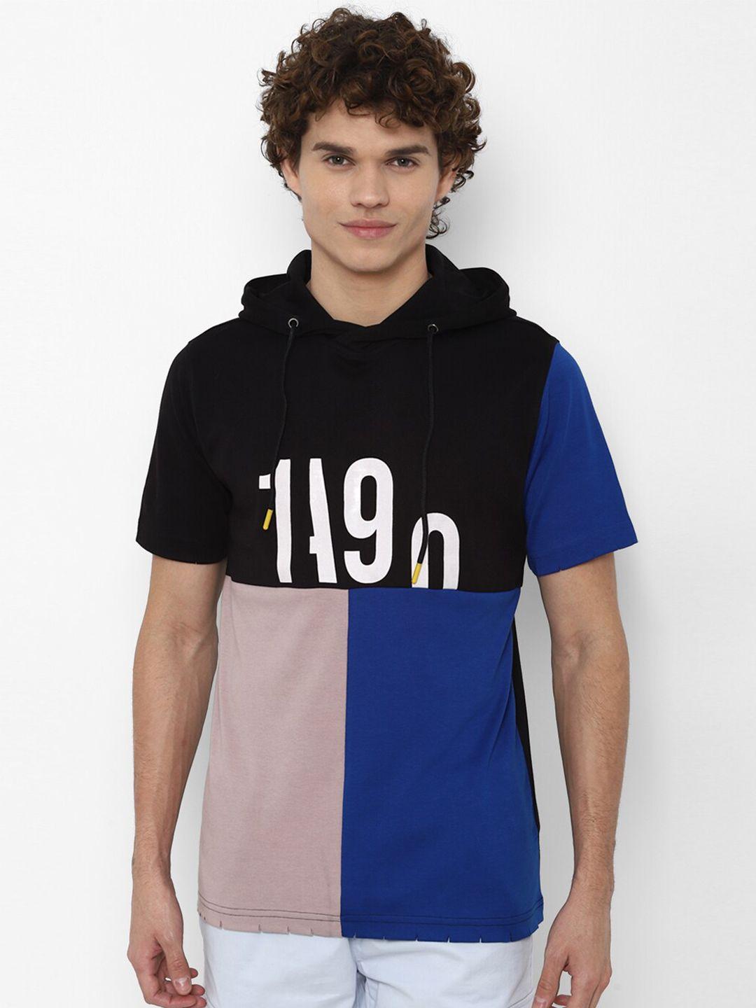 forever 21 men black colourblocked hooded sweatshirt