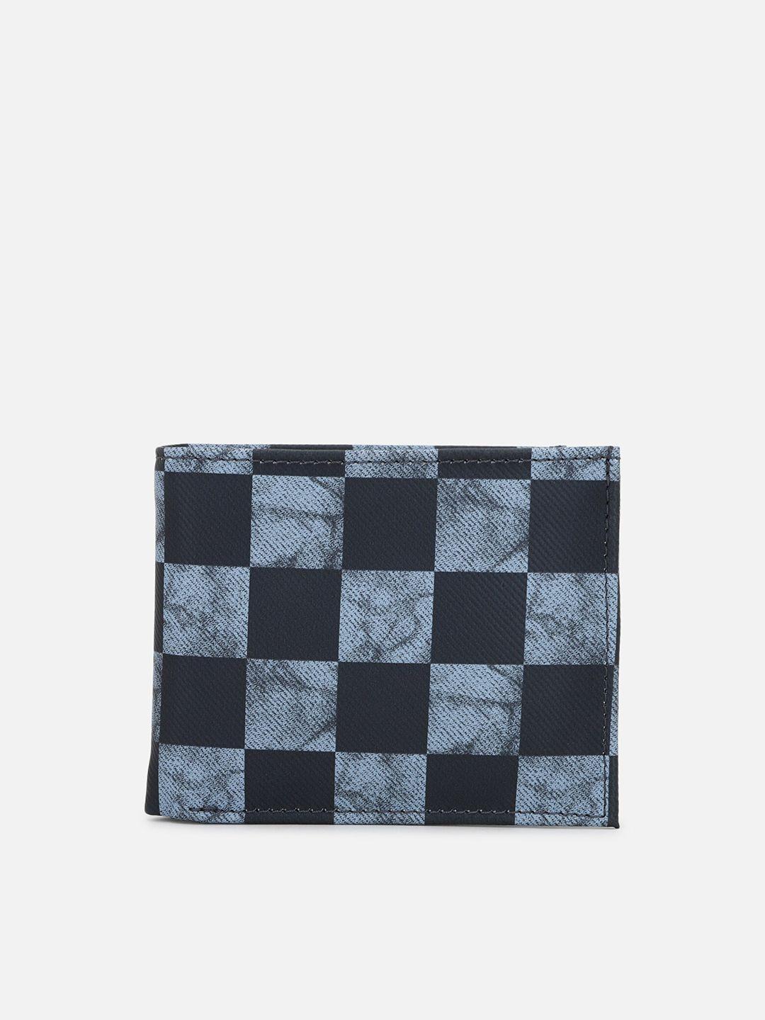 forever 21 men blue & navy blue checked pu two fold wallet
