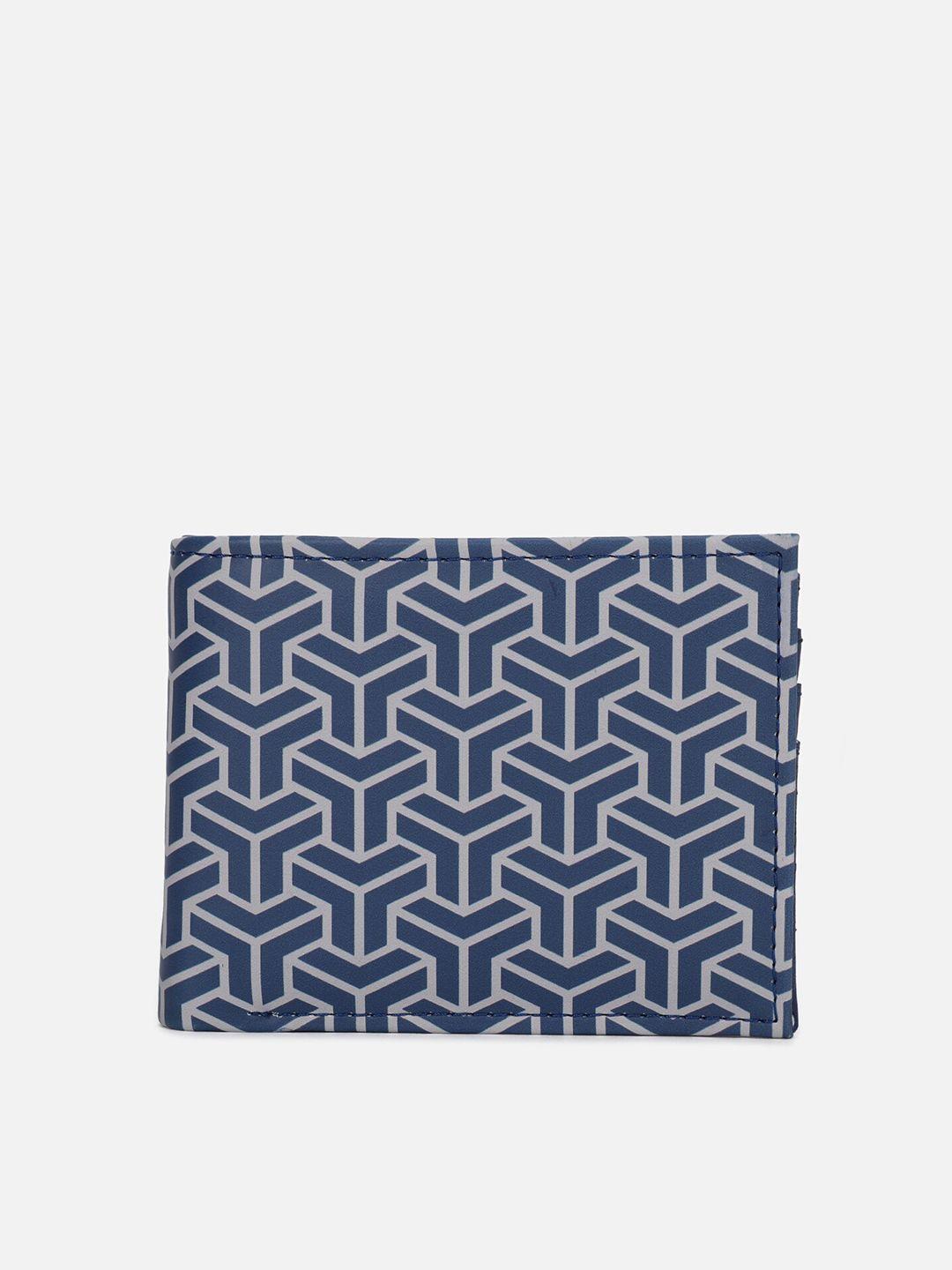 forever 21 men blue & off white geometric printed pu two fold wallet