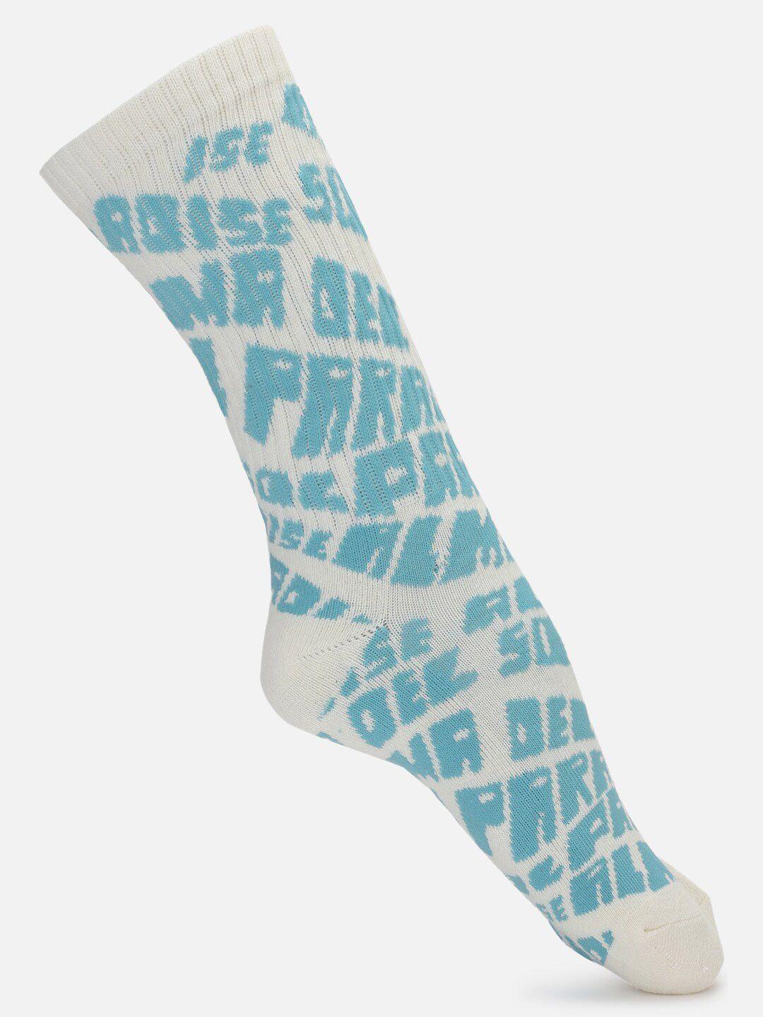 forever 21 men blue & white printed above ankle length socks