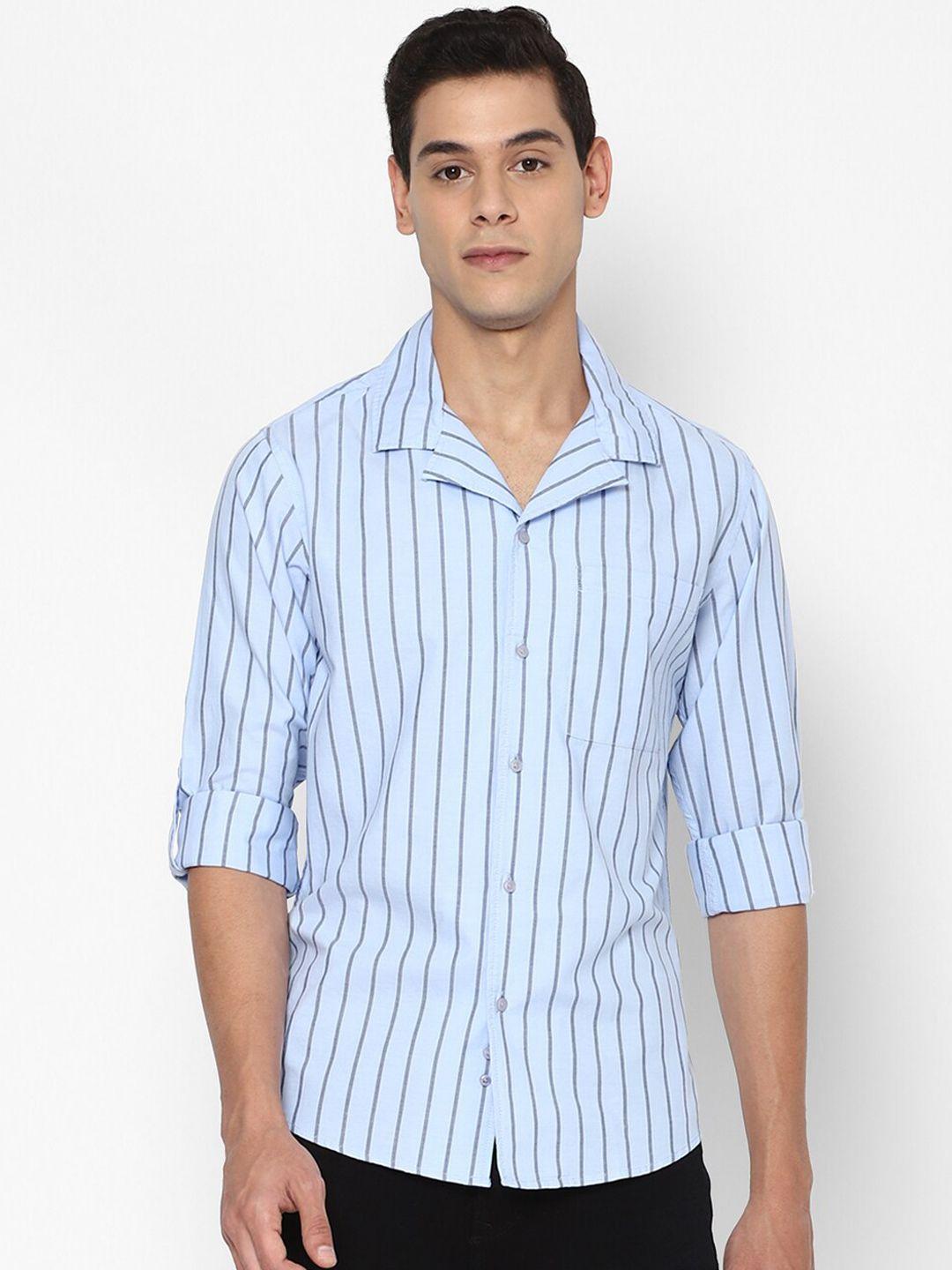 forever 21 men blue classic opaque vertical striped cotton casual shirt