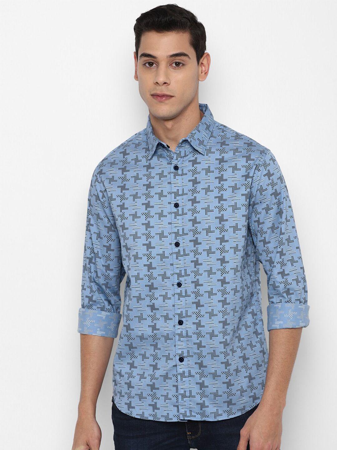 forever 21 men blue geometric pure cotton printed casual shirt