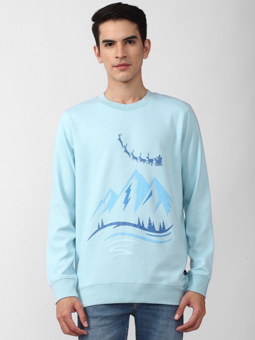 forever 21 men blue graphic printed cotton long sleeves sweatshirt