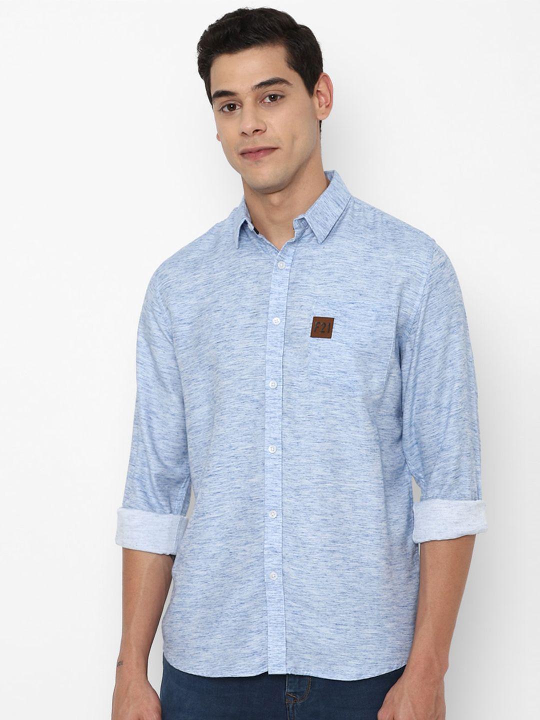 forever 21 men blue printed casual shirt