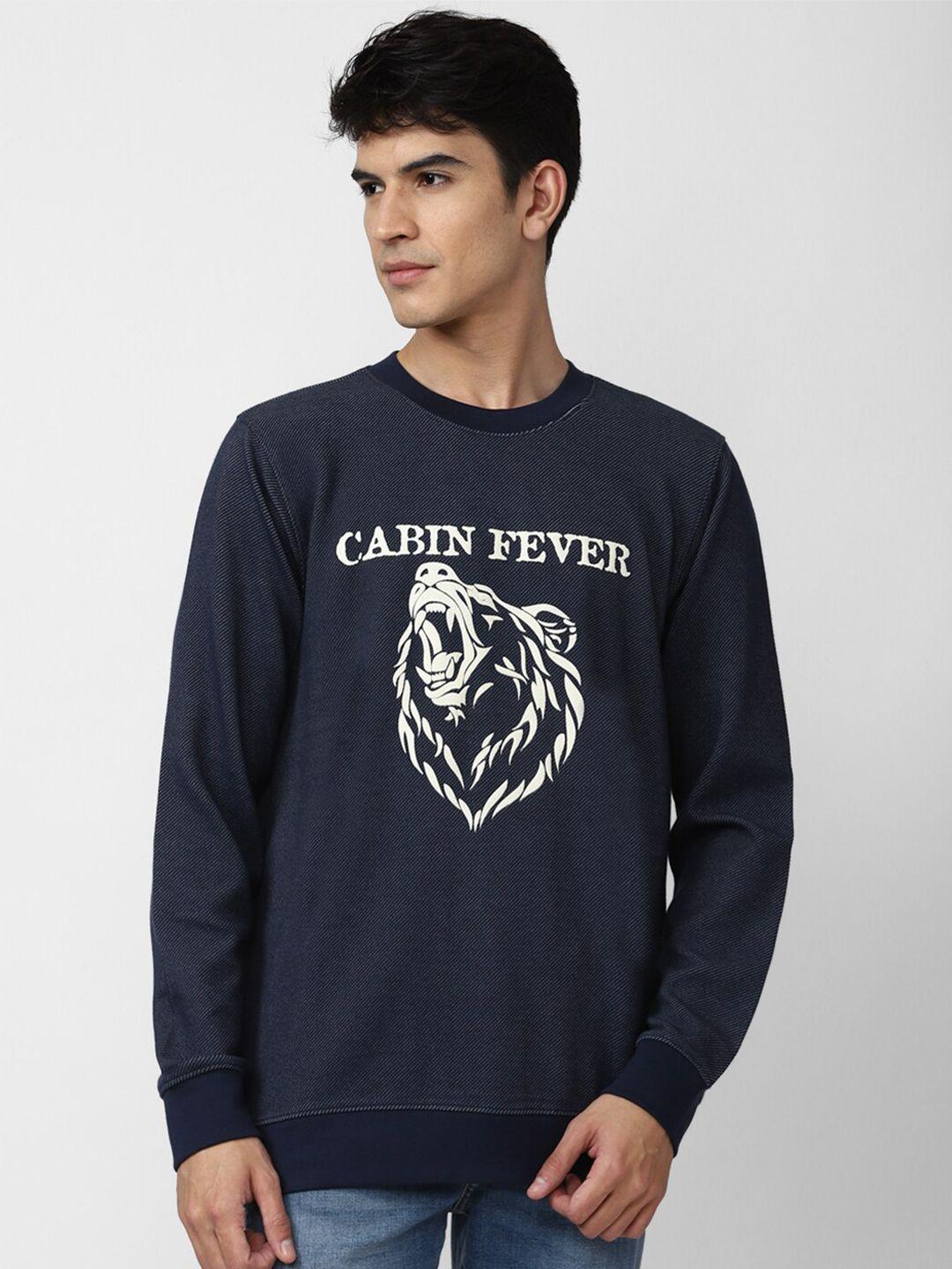 forever 21 men blue printed cotton sweatshirt