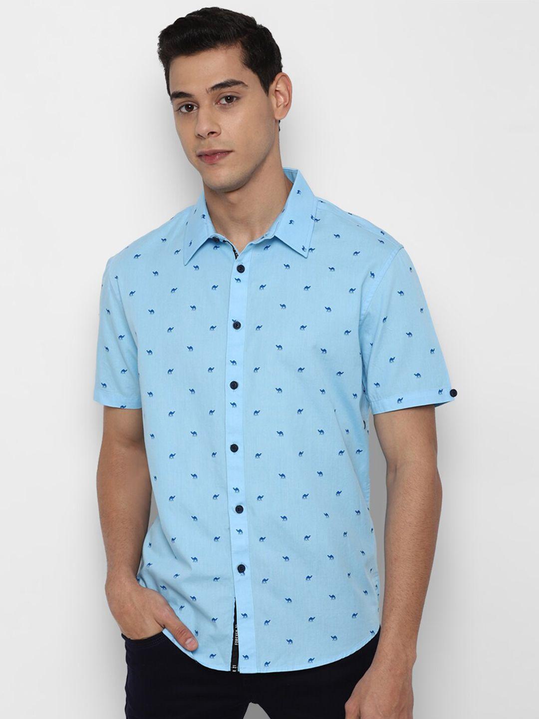 forever 21 men blue printed pure cotton regular fit casual shirt