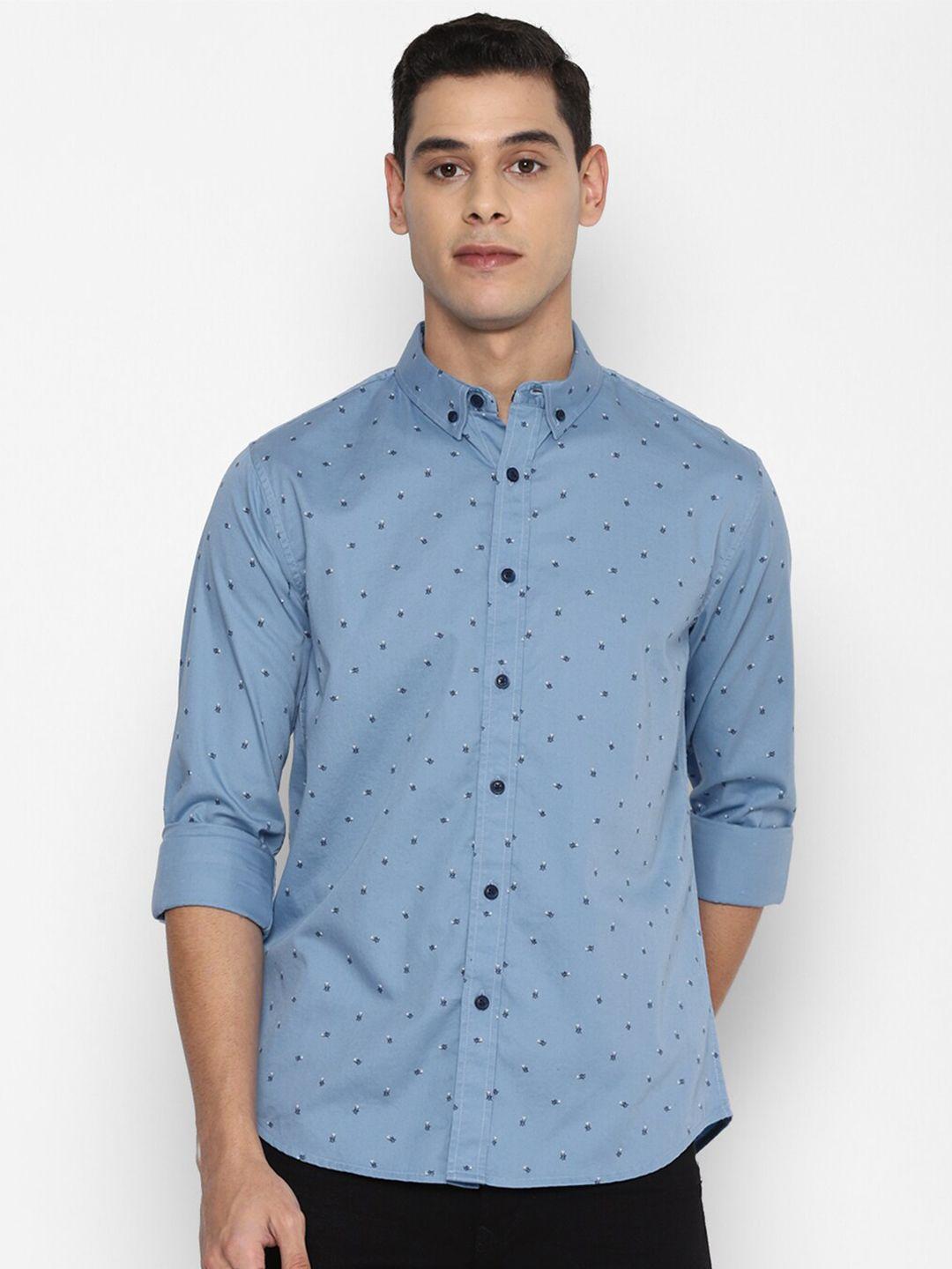 forever 21 men blue slim fit opaque printed casual shirt