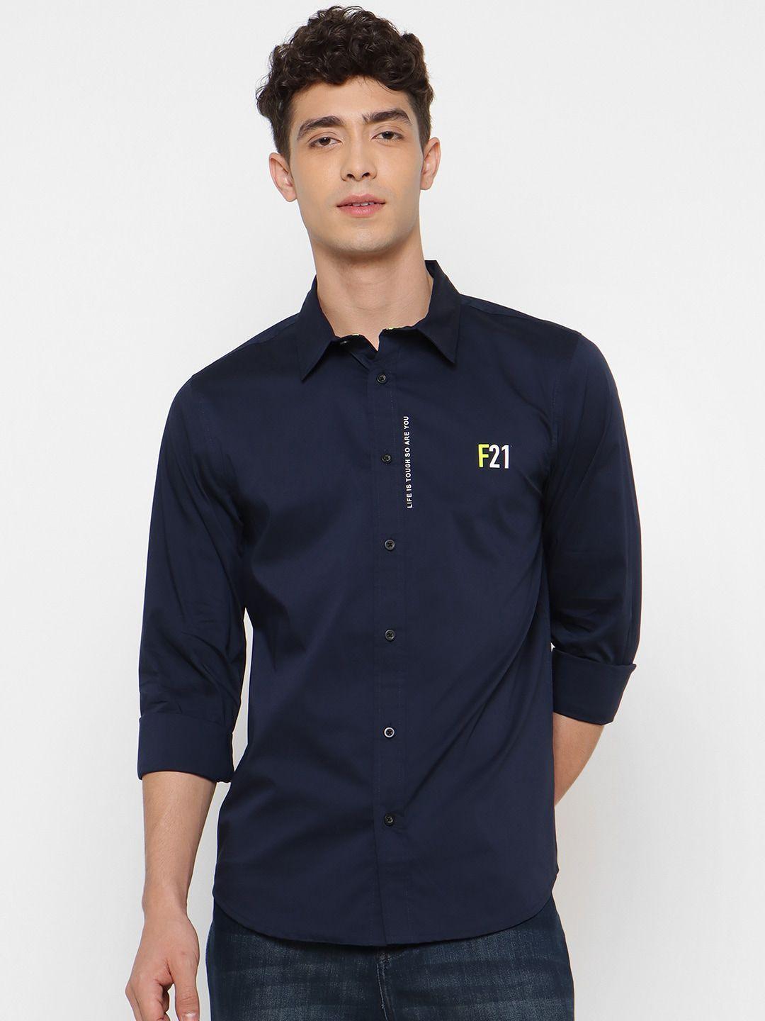 forever 21 men blue solid casual shirt