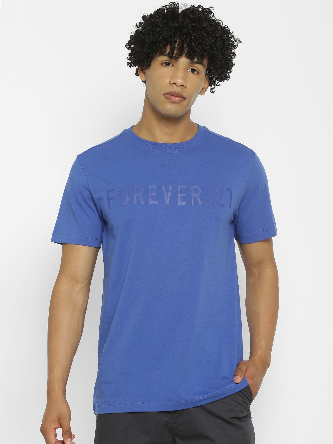 forever 21 men blue solid round neck t-shirt