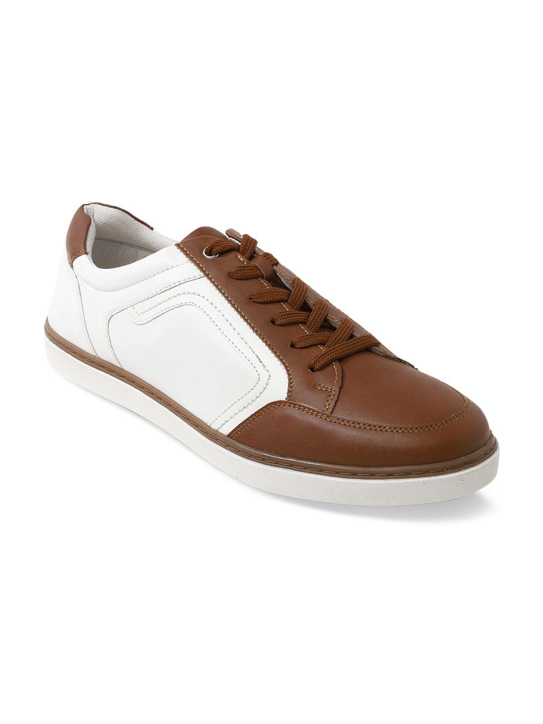 forever 21 men brown & white colourblocked pu sneakers